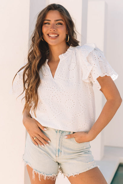 Threaded Pear Aspyn Ruffle Short Sleeve Blouse