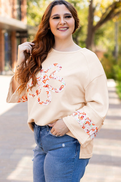 Threaded Pear Harmony Plus Size Flower Patched Top