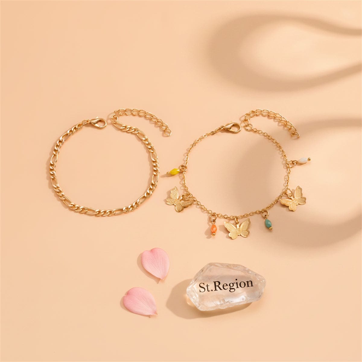 Multi-Colored Acrylic & Goldtone Butterfly Tassel Anklet Set
