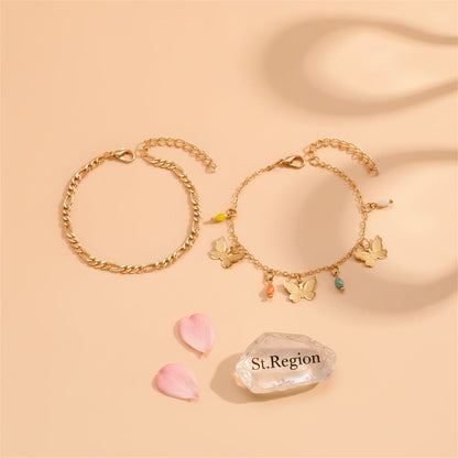 Multi-Colored Acrylic & Goldtone Butterfly Tassel Anklet Set