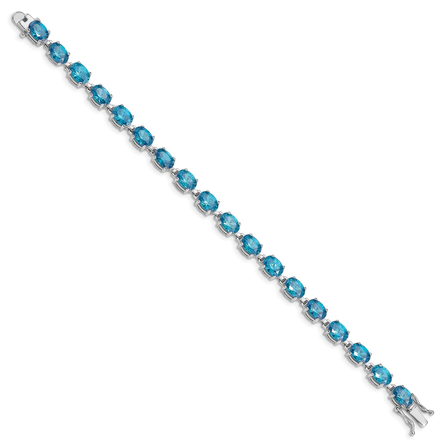4.75 Ct Oval Swiss Blue Topaz Prong Sterling Silver Tennis Bracelet