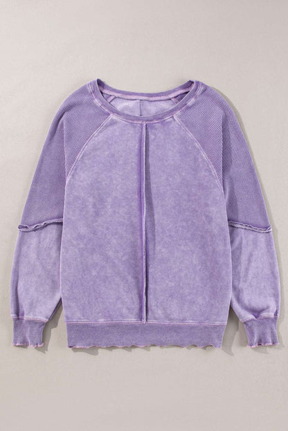 Jolie Waffle Exposed Seam Raglan Sweatshirt - Mint / M - 8/10
