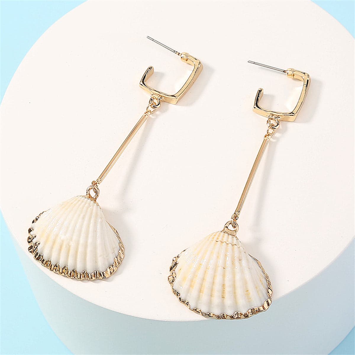 White Shell & Goldtone Drop Earrings