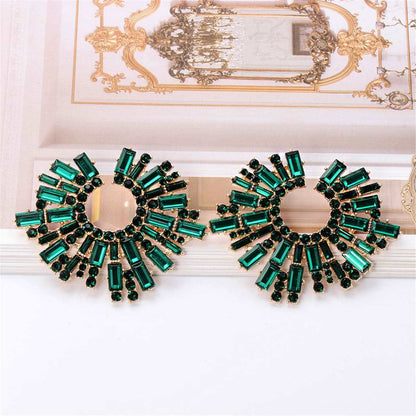 Green Cubic Zirconia & Goldtone Hola Round Stud Earrings