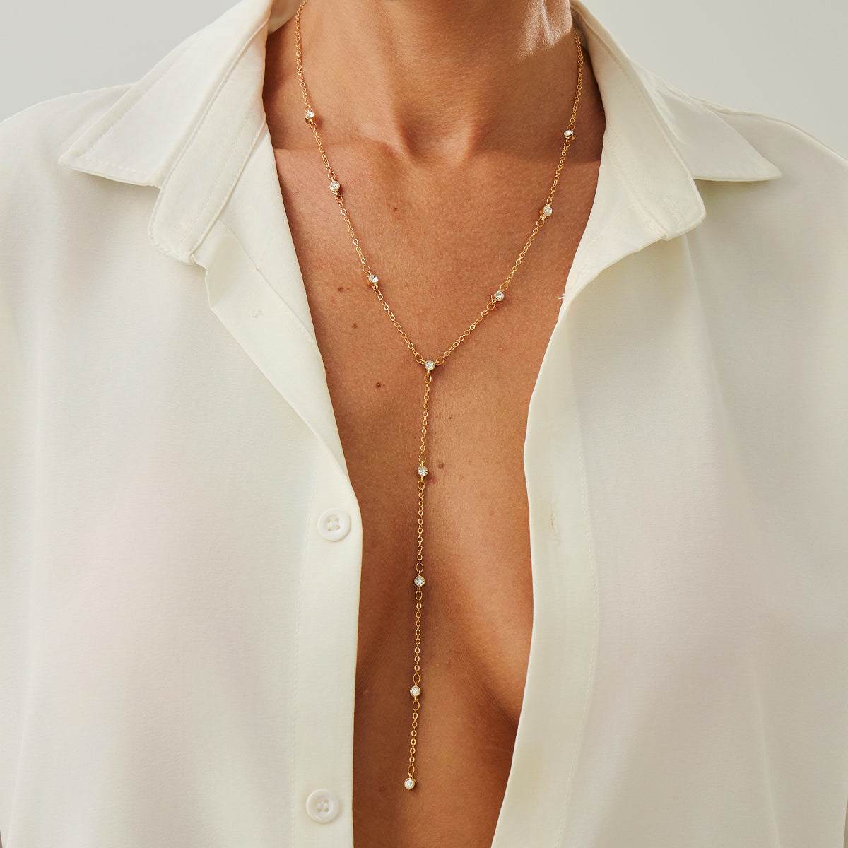 Cubic Zirconia & Goldtone Y-Necklace