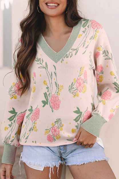 Threaded Pear Clarimina Pattern Striped Loose Sweater