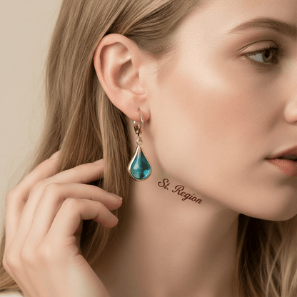 Blue Glass & Goldtone Drop Shape Huggie Earrings