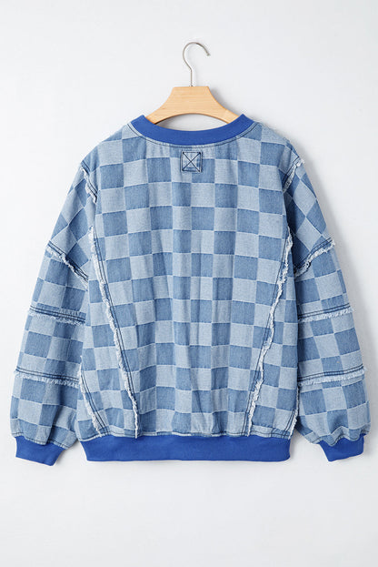 Threaded Pear Jessica Checkerboard Oversized Denim Pullover