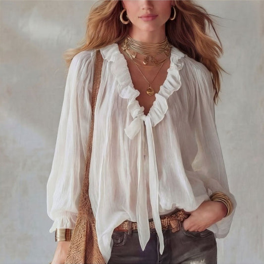 V-Neck Loose-Fit Shirt Top – No-Iron, 8 Colors