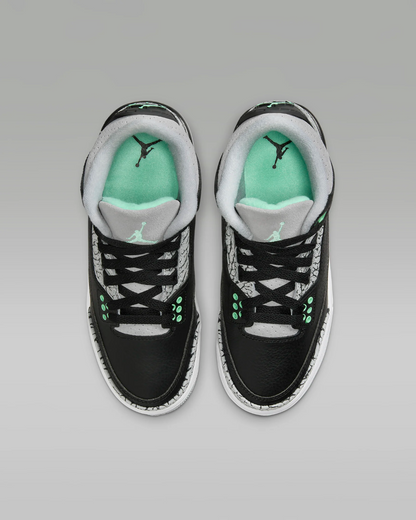 Air Jordan 3 Retro 'Green Glow' Big Kids' (GS) Sneakers — Black/Green Glow Leather Mid-Top