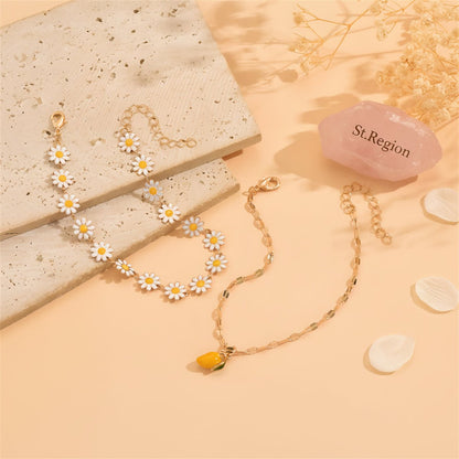 Enamel & Goldtone Mum Stations Mango Charm Anklet Set
