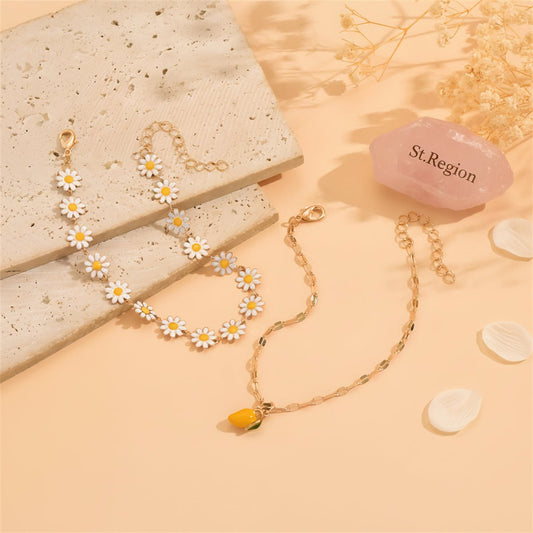 Enamel & Goldtone Mum Stations Mango Charm Anklet Set