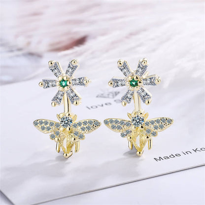Yellow Crystal & Cubic Zirconia Goldtone Flower Bee Drop Earrings