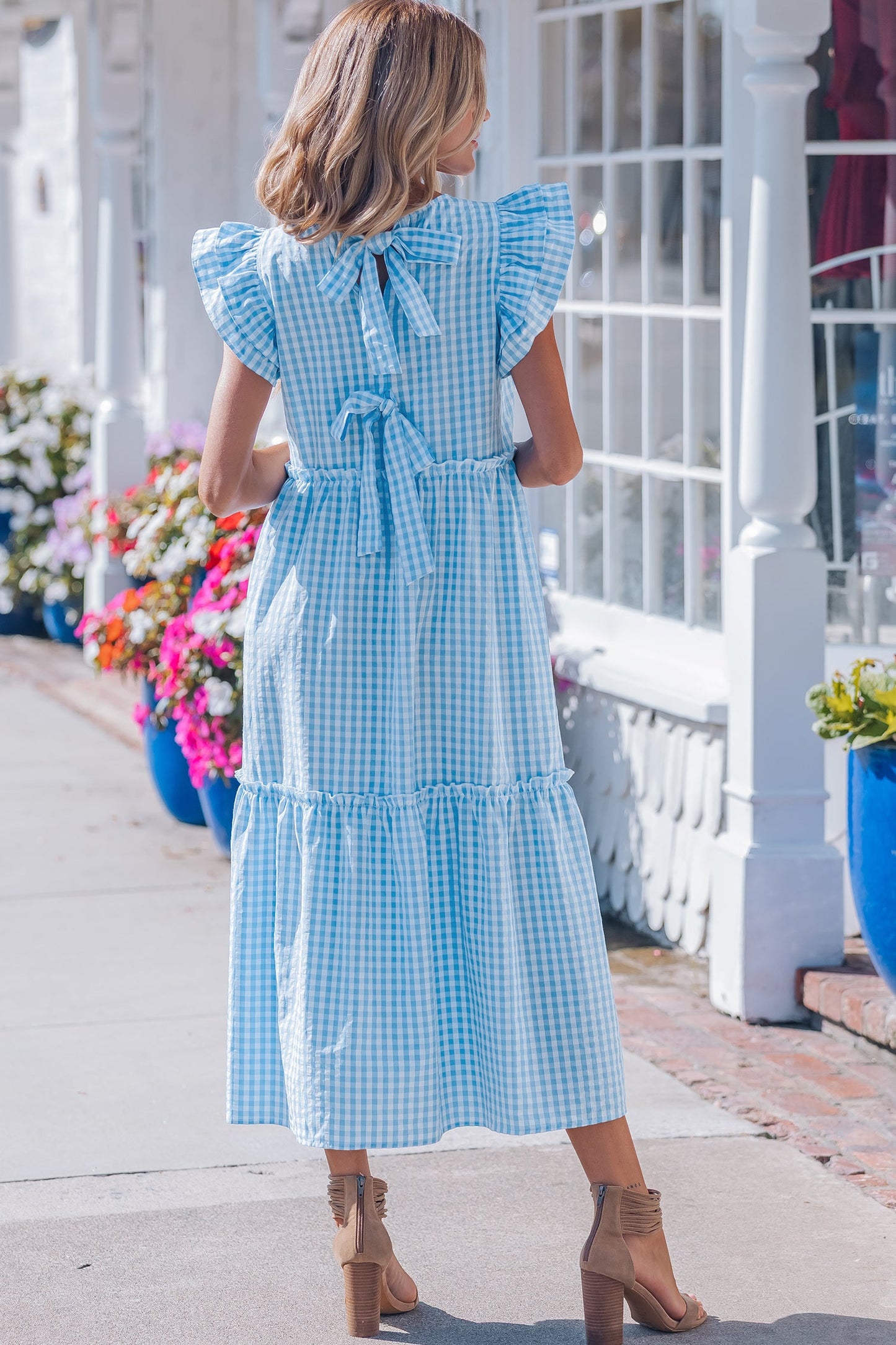 Threaded Pear Deborah Sleeve Gingham Maxi Dress