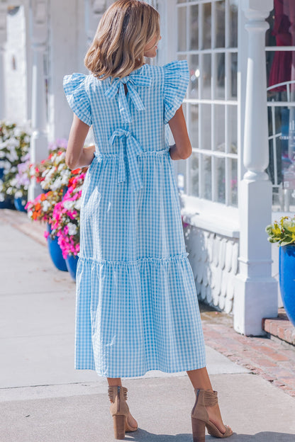 Threaded Pear Deborah Sleeve Gingham Maxi Dress