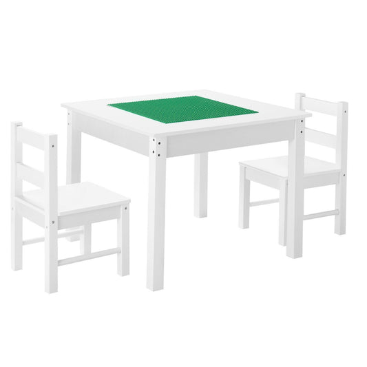 VEVOR Kids Activity Table and 2 Chairs Set, Building Blocks Double-Sided Tabletop, Toddler Table and Chair Set with Storage for Kids 3+ Years, Large Storage Space, Present for Boys & Girls, White - Multicolor