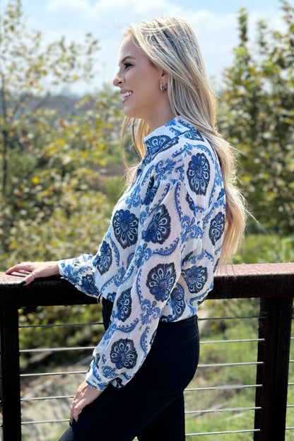 Threaded Pear Mila Pattern Button Top
