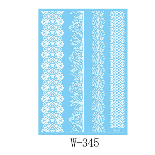 White Botanical Temporary Tattoo Sheet-Set of 5