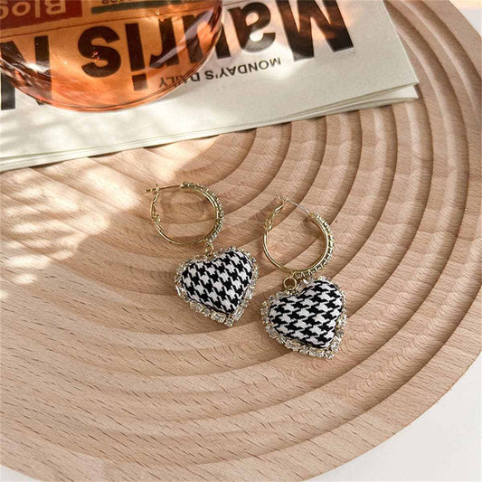 Cubic Zirconia & Goldtone Houndstooth Heart Drop Earrings