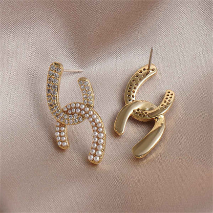 Pearl & Cubic Zirconia Interlocked Stud Earrings
