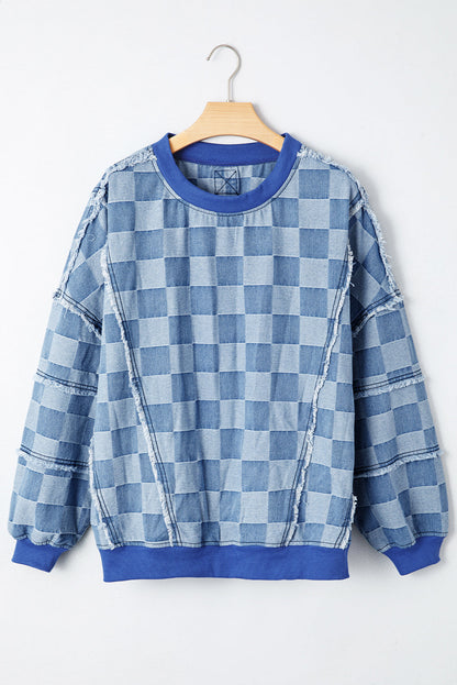 Threaded Pear Jessica Checkerboard Oversized Denim Pullover