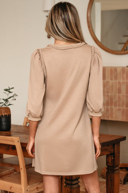 Threaded Pear Elise Trim Puff Sleeve Dress