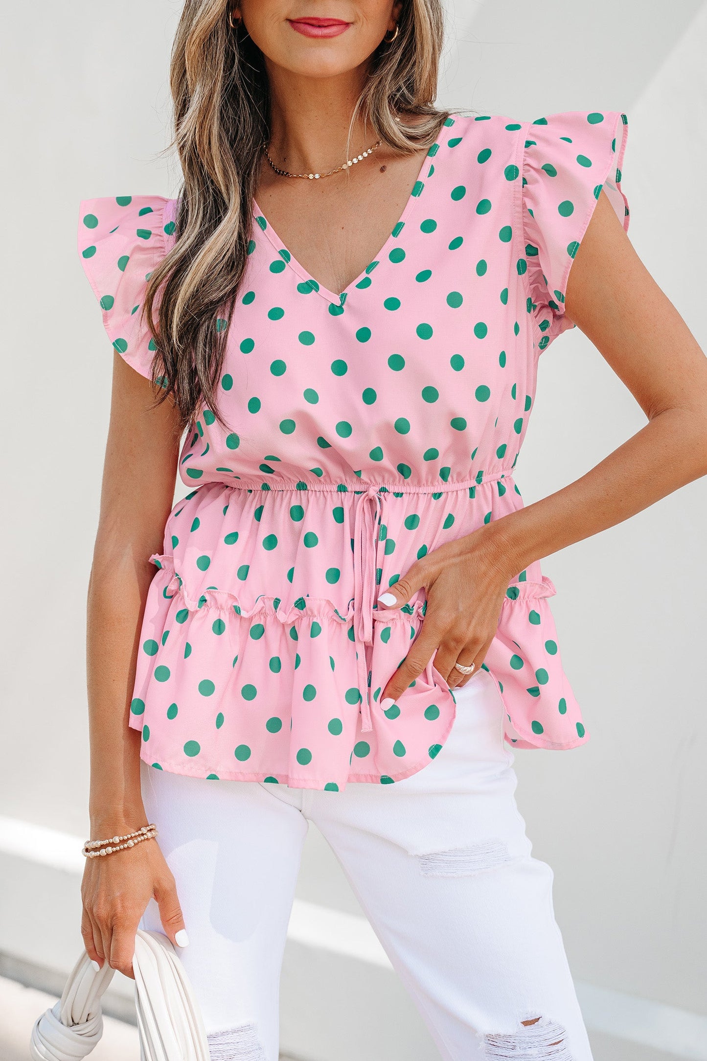 Threaded Pear Elowyn Drawstring Tiered Babydoll Blouse