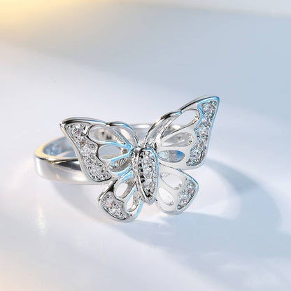Cubic Zirconia & Silvertone Butterfly Ring-3