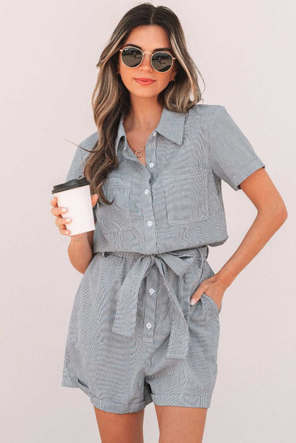 Fernanda Stripe High Waist Romper - Blue Stripe / S - 4/6