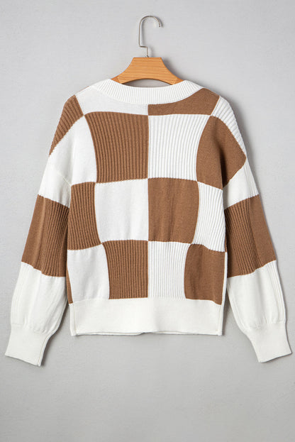 Threaded Pear Julia Checkered Button Sweater Cardigan