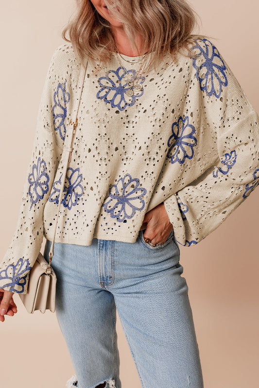 Threaded Pear Harper Eyelet Drop Shoulder Sweater