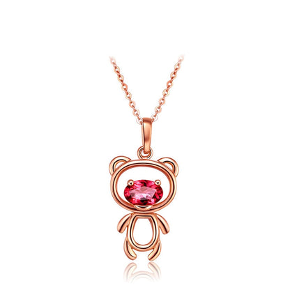 Crystal & Rose Goldtone Bear Pendant Necklace