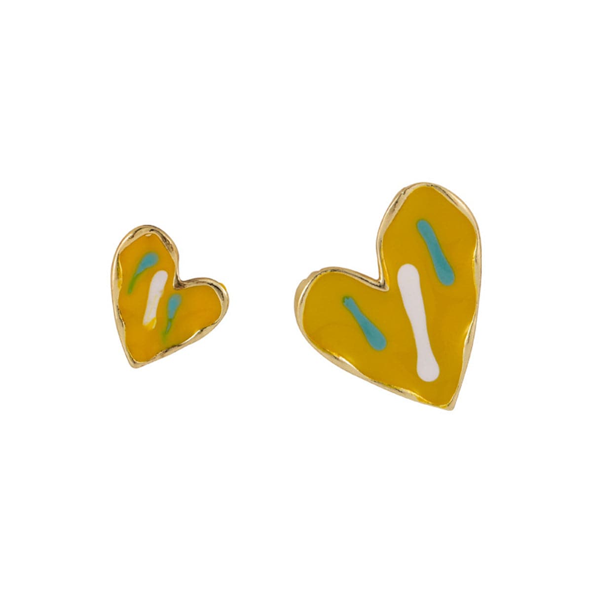 Yellow Enamel & Goldtone Asymmetric Heart Stud Earrings