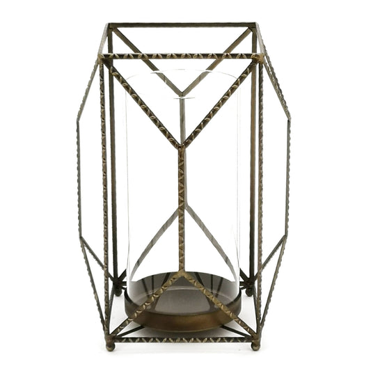 Melrose International Geometric Iron Candle Holder with Glass Hurricane