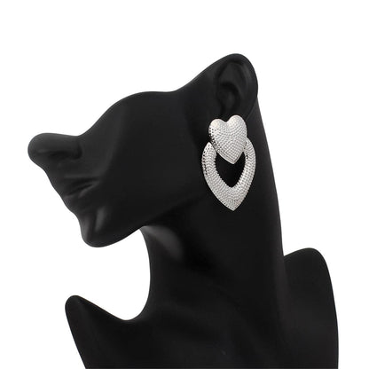 Silvertone Open Heart Milgrain Drop Earrings
