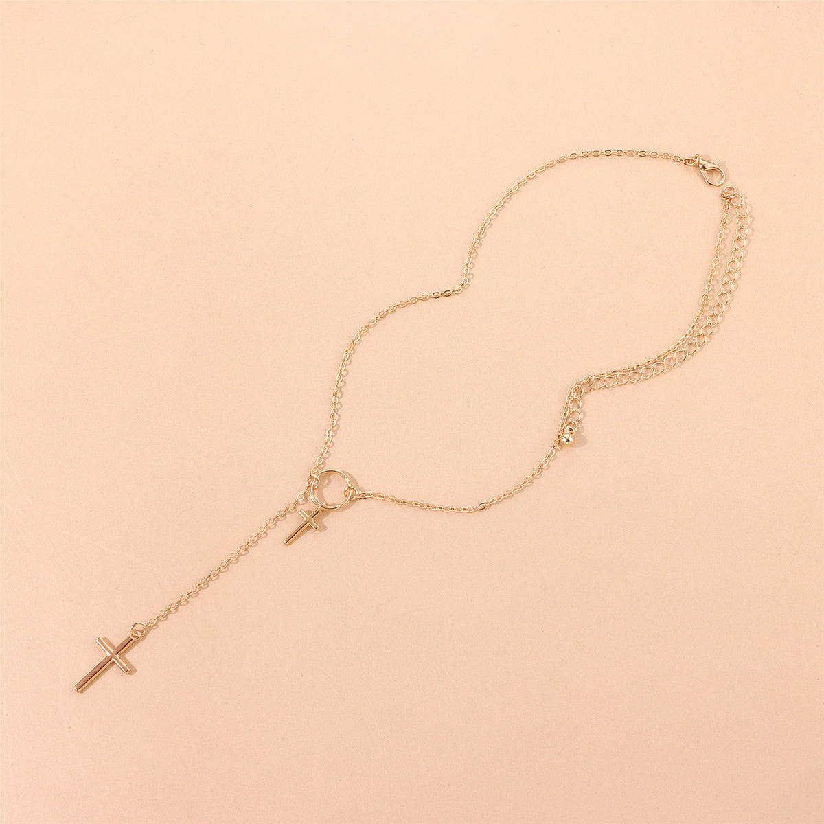 Goldtone Double-Cross Lariat Necklace