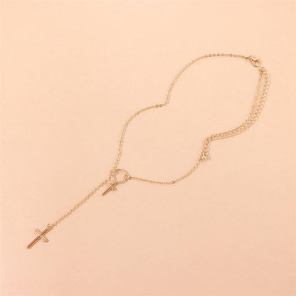 Goldtone Double-Cross Lariat Necklace