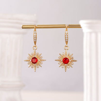 Red Crystal & Cubic Zirconia Goldtone Star Hook Earrings