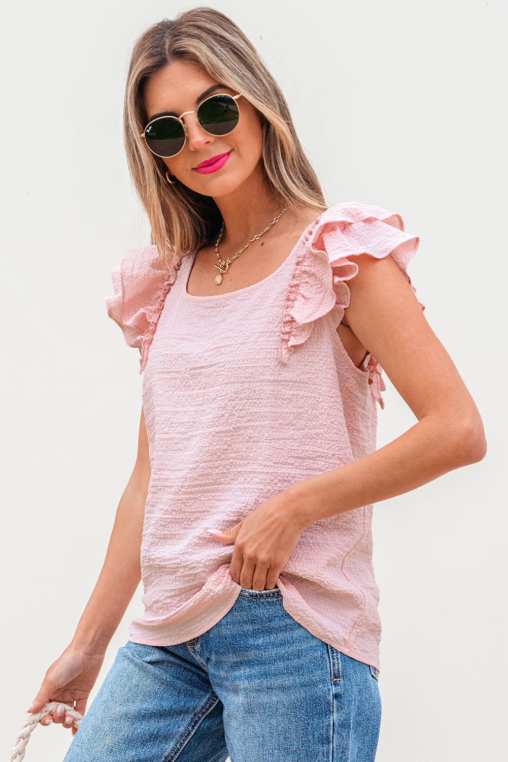 Threaded Pear Katelyn Textured Bow Knot Blouse