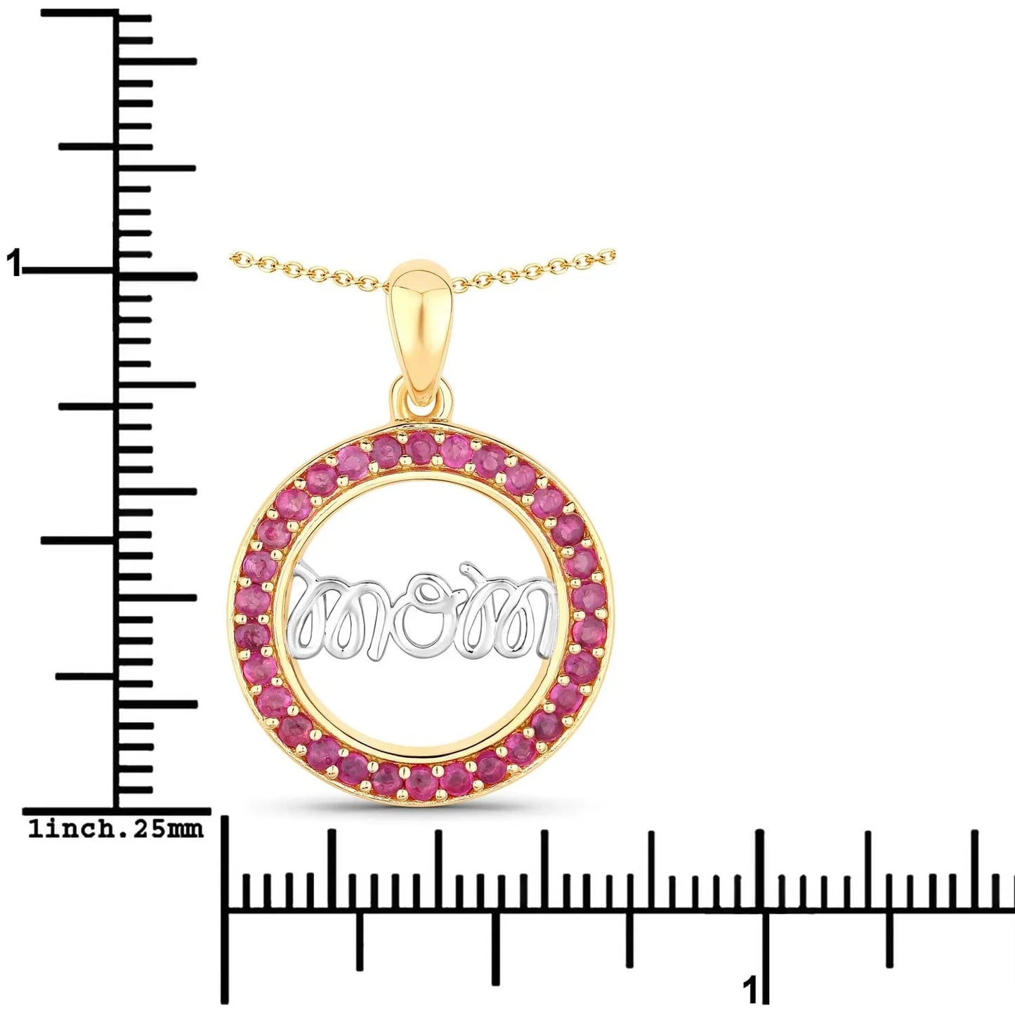 Round Pink Ruby Prong Gold Plated Silver Mom Circle Pendant Necklace