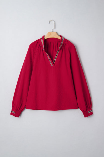 Threaded Pear Eve Jacquard Print Textured Blouse