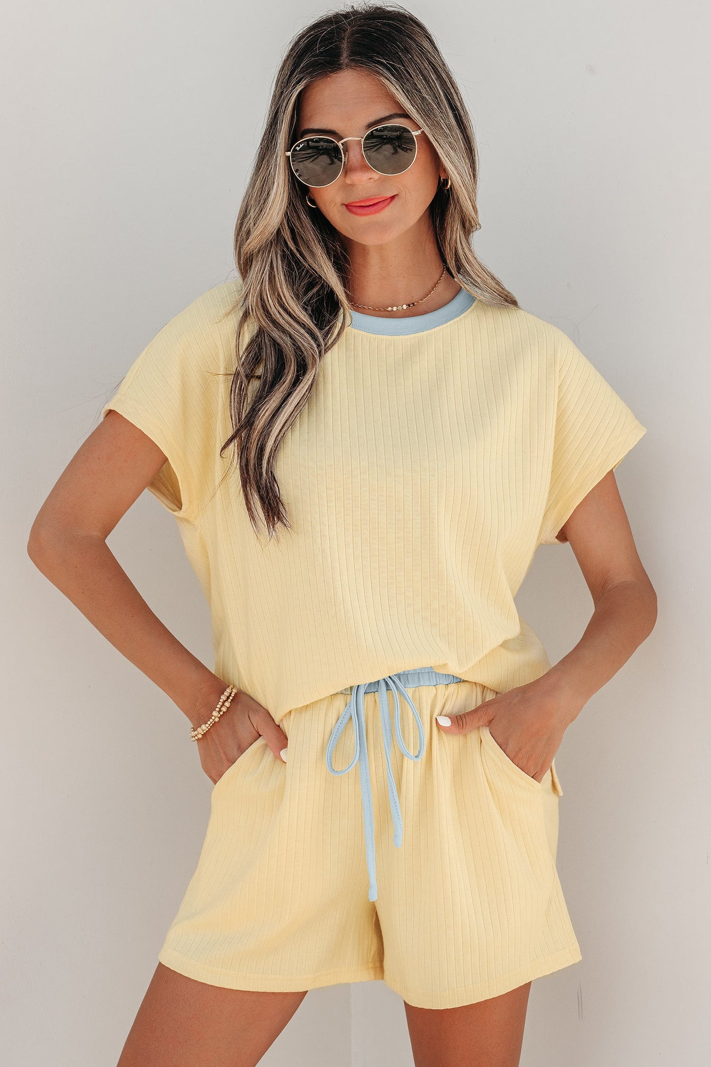 Threaded Pear Sunny Trim Casual Short Set