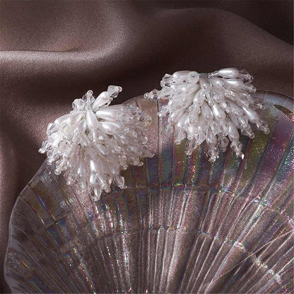Pearl & Acrylic Silvertone Cluster Stud Earrings