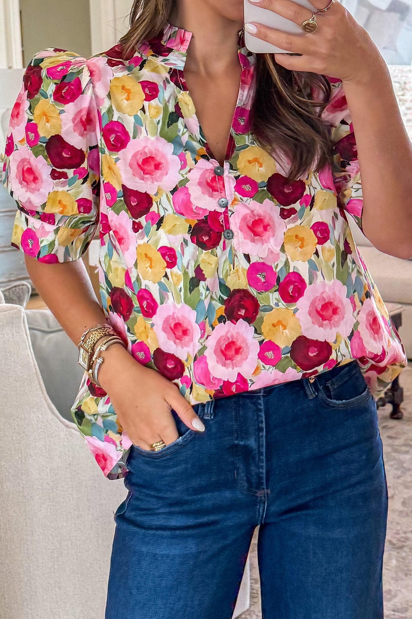 Threaded Pear Charleigh Puff Short Sleeve Blouse