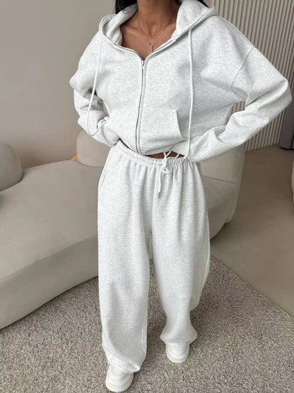 Zip-Up Hoodie and Wide-Leg Pants Set