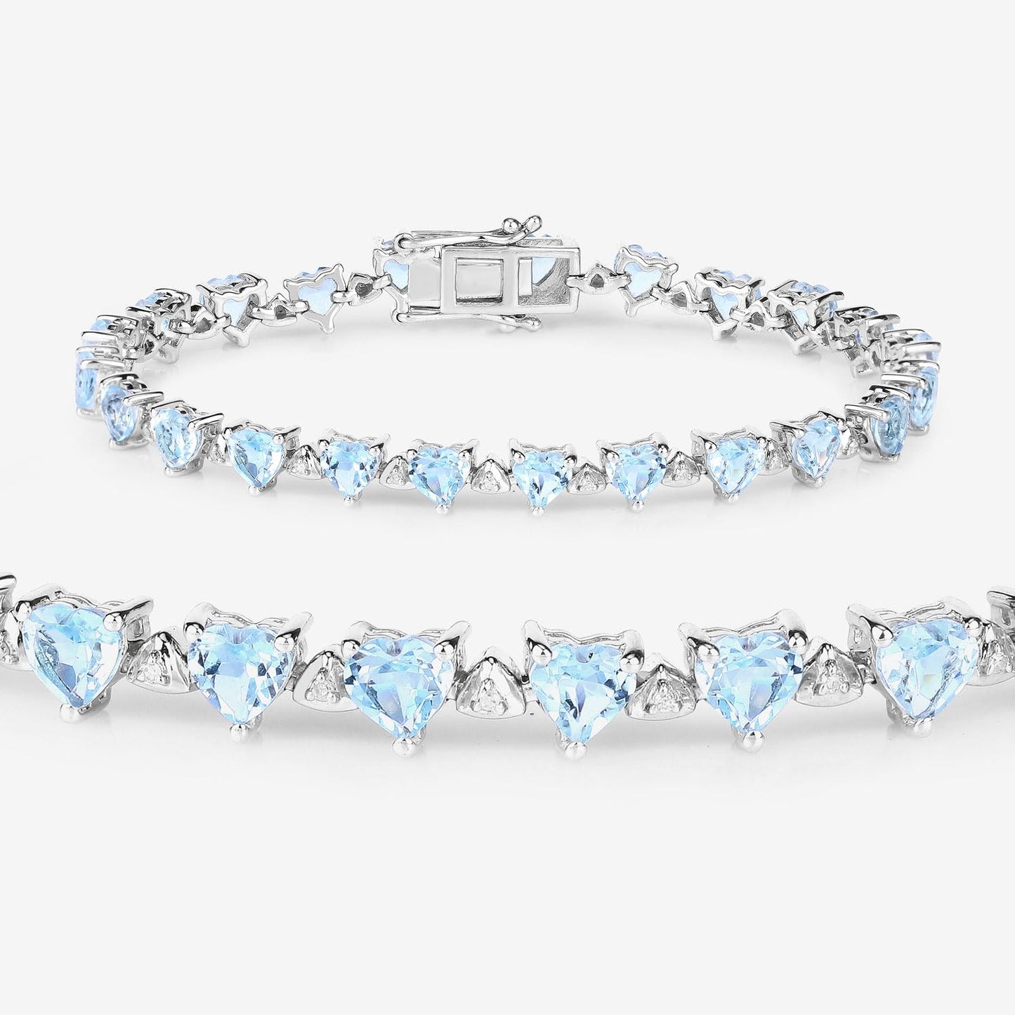 Heart Blue Topaz & Diamond Prong Silver Tennis Bracelet