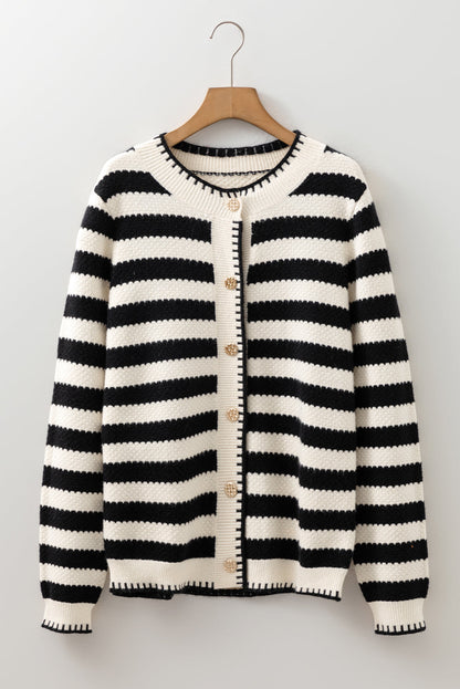 Threaded Pear Rylee Stripe Button Cardigan Sweater