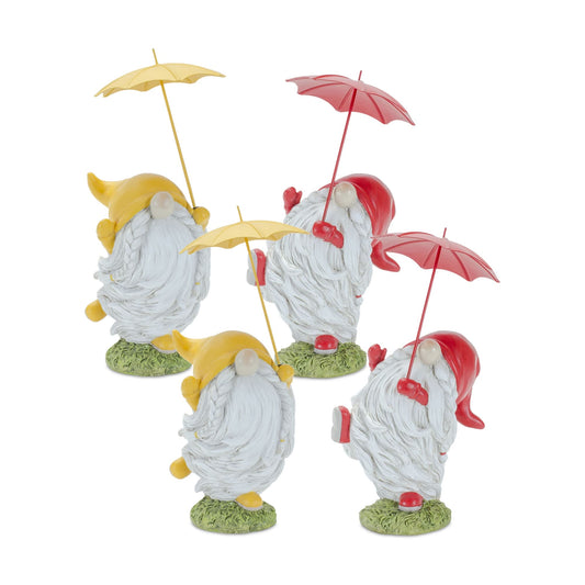 Melrose International Whimsical Dancing Garden Gnome Figurine with Umbrella (Set of 4)