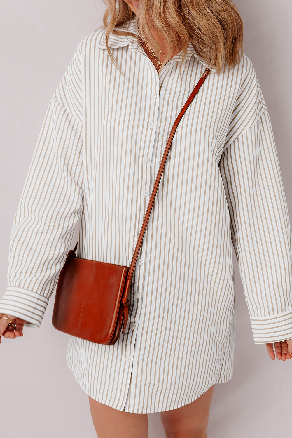 Threaded Pear Selena Long Sleeve Button Up Shirt Dress