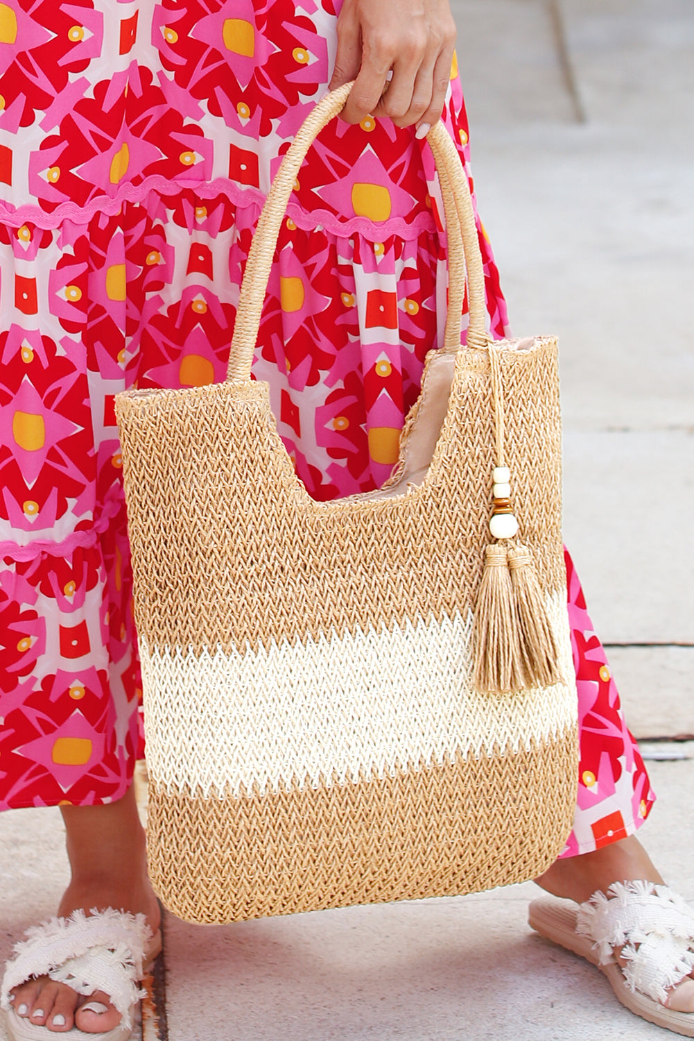 Threaded Pear Layla Tassel Decor Tote Bag